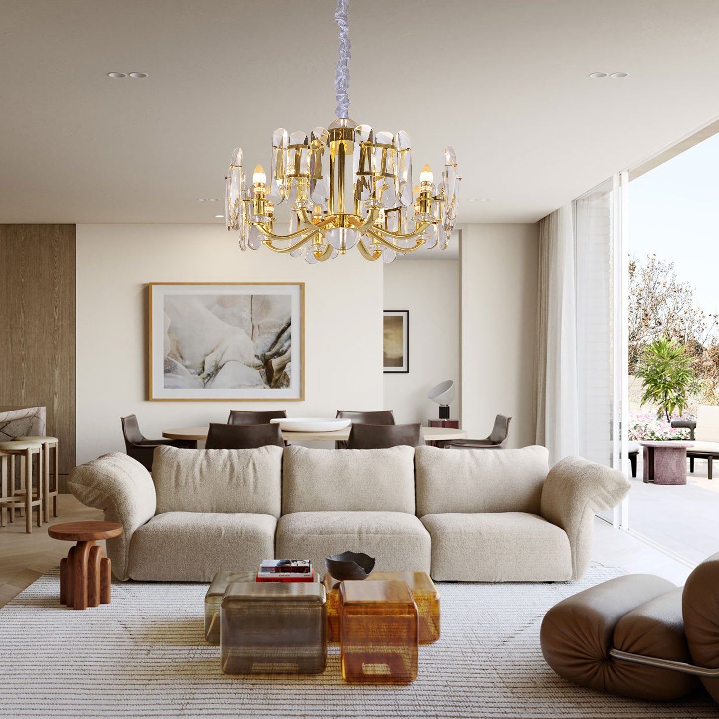 Modern Gold Crystal Chandelier - European Style Round Ceiling Light for Living Room