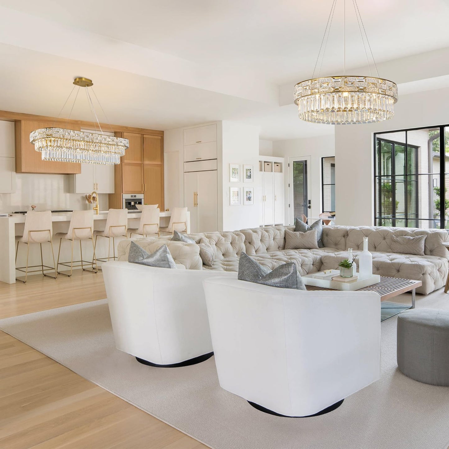 Crystal Chandeliers, 23" 8-Light Round Chandelier for Living Room, Modern Chandelier for Bedroom, Foyer Chandeliers for Entryway, Dining Room Lighting Fixture Hanging Lights