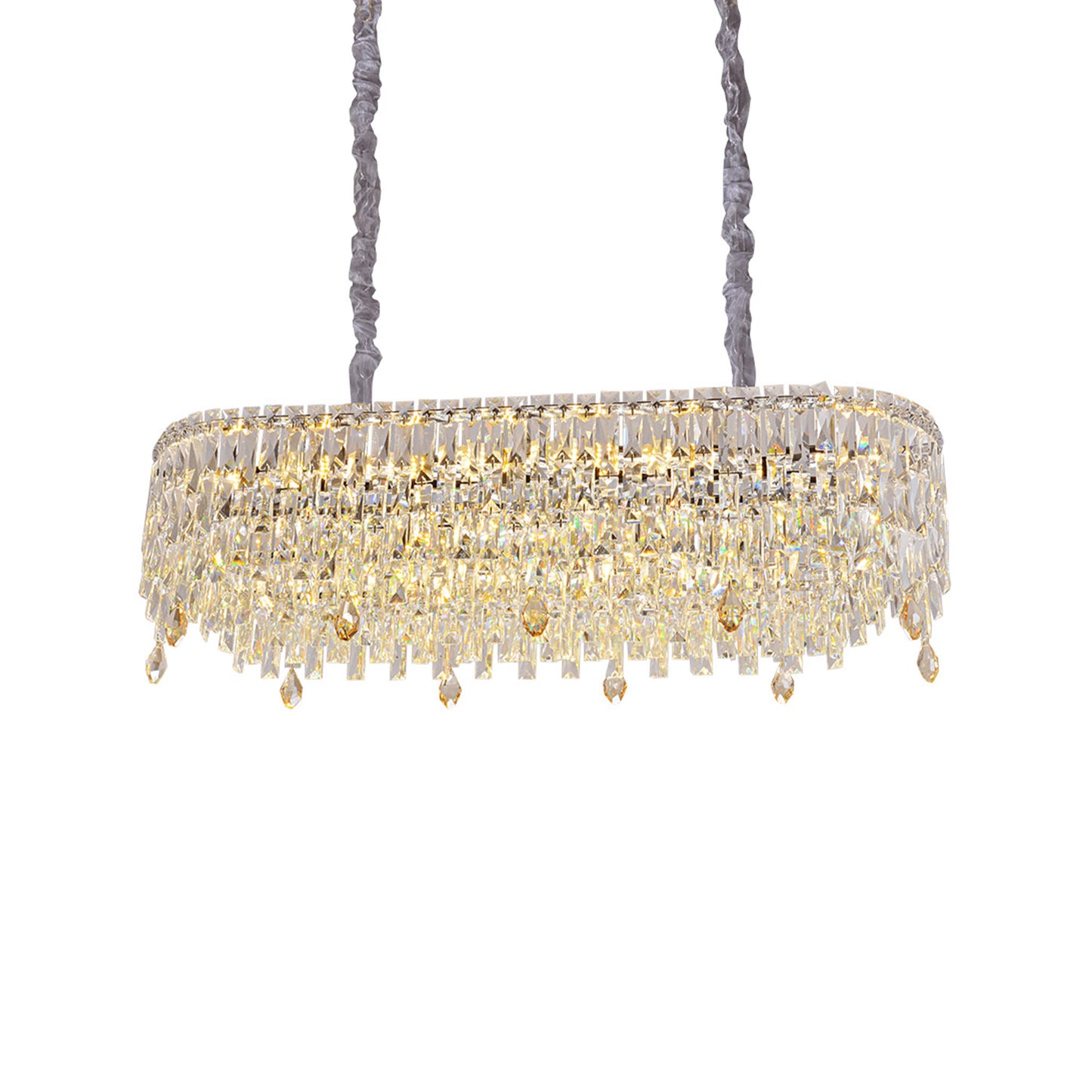 Sleek Oval Crystal Chandelier - Minimalist Multi-Tier Clear Crystal Pendant Light for Modern Dining & Living Spaces