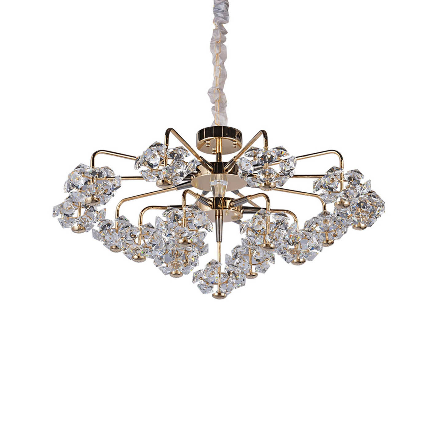 Layered 17-light transparent crystal chandelier - a stylish LED pendant light suitable for modern spaces.