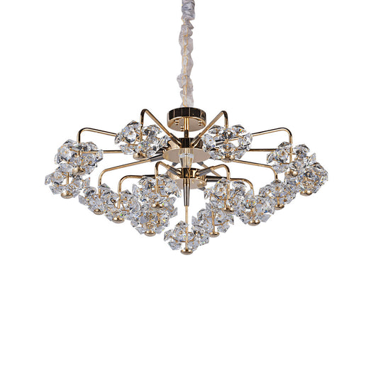 Layered 17-light transparent crystal chandelier - a stylish LED pendant light suitable for modern spaces.