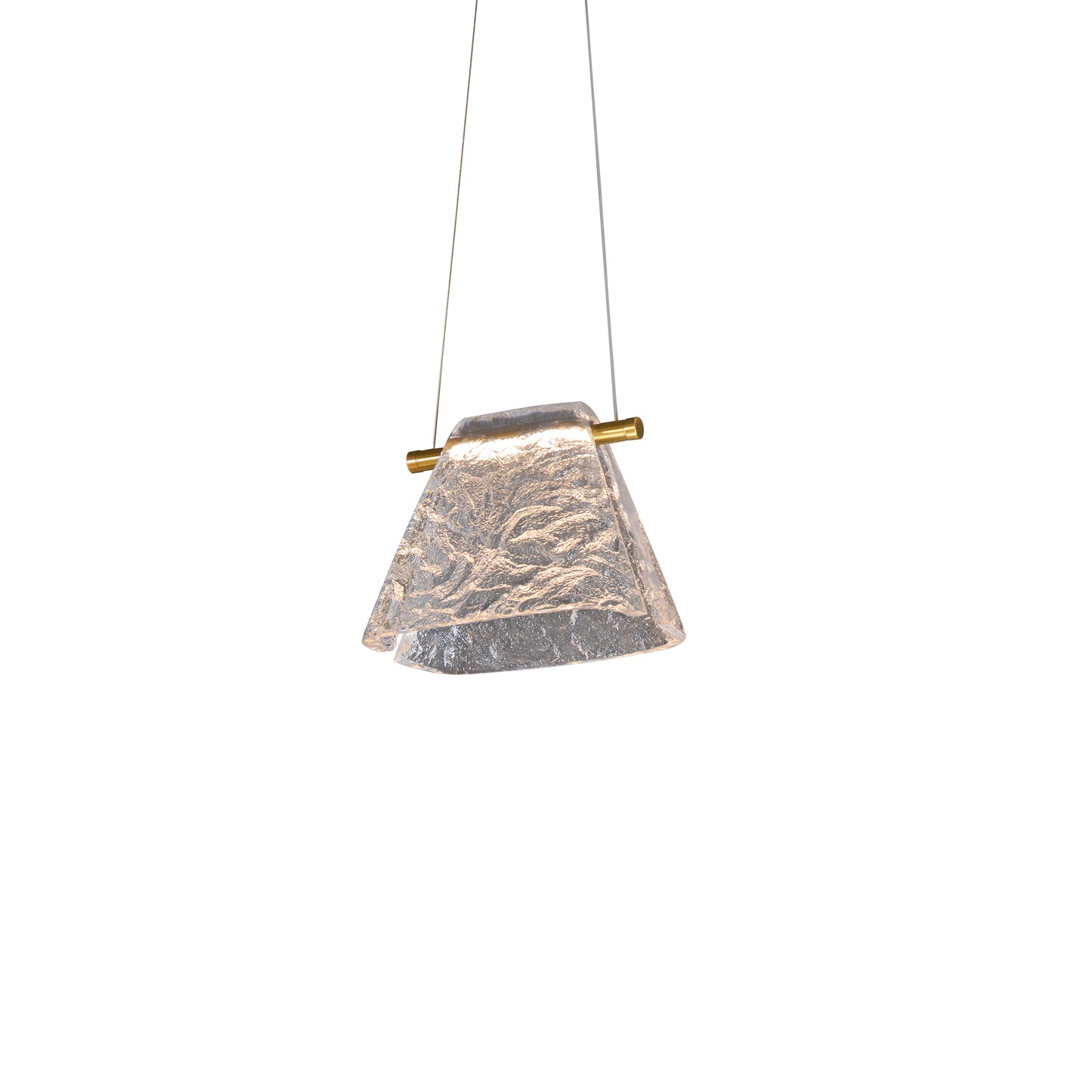 Artisan Textured Glass Pendant Light with Brass Accents - Modern Minimalist Hanging Lamp for Dining/Kitchen