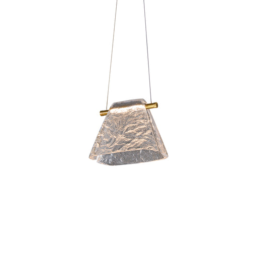 Artisan Textured Glass Pendant Light with Brass Accents - Modern Minimalist Hanging Lamp for Dining/Kitchen