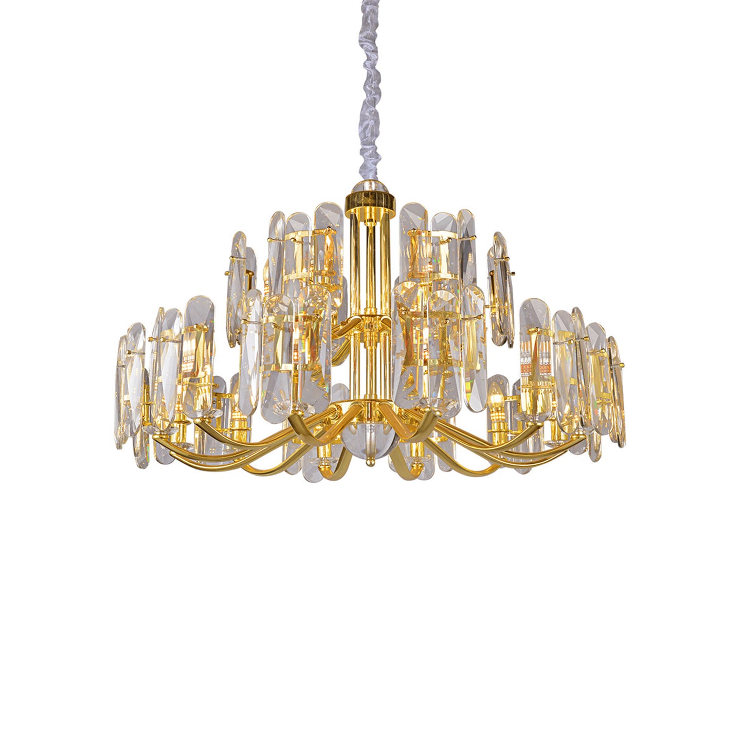 Luxurious double-layer 18-lamp golden cut crystal chandelier - modern luxury pendant light, suitable for dining room/living room