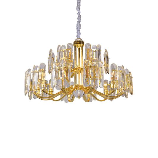 Luxurious double-layer 18-lamp golden cut crystal chandelier - modern luxury pendant light, suitable for dining room/living room