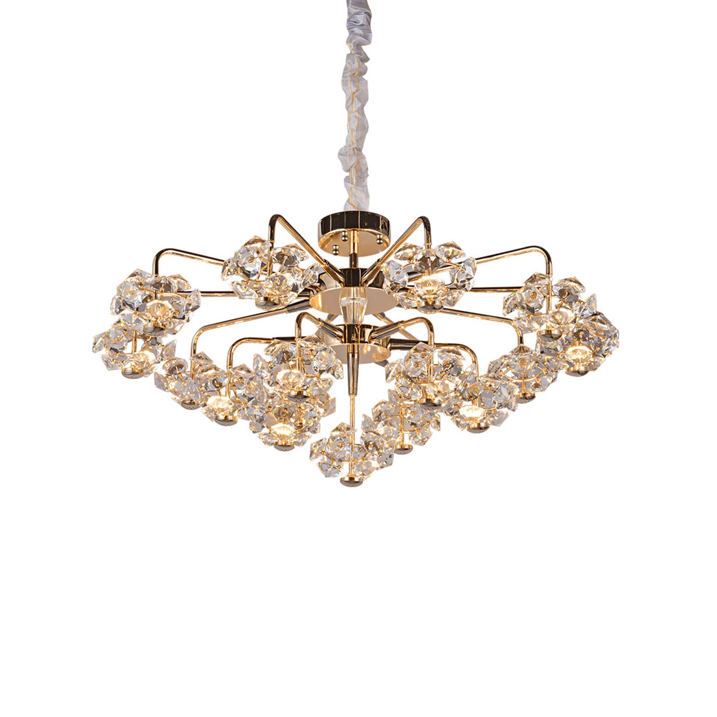 Layered 17-light transparent crystal chandelier - a stylish LED pendant light suitable for modern spaces.