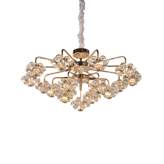 Layered 17-light transparent crystal chandelier - a stylish LED pendant light suitable for modern spaces.