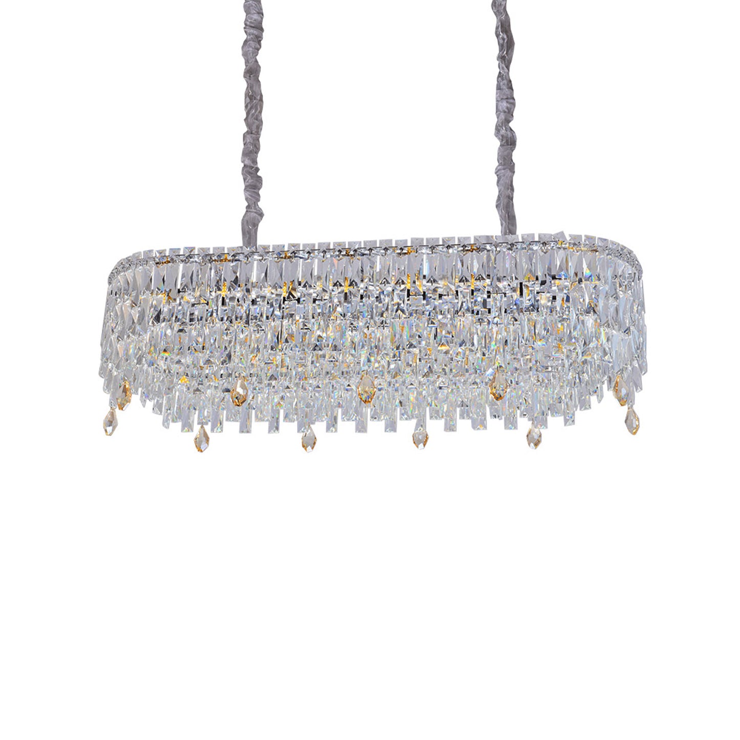 Sleek Oval Crystal Chandelier - Minimalist Multi-Tier Clear Crystal Pendant Light for Modern Dining & Living Spaces