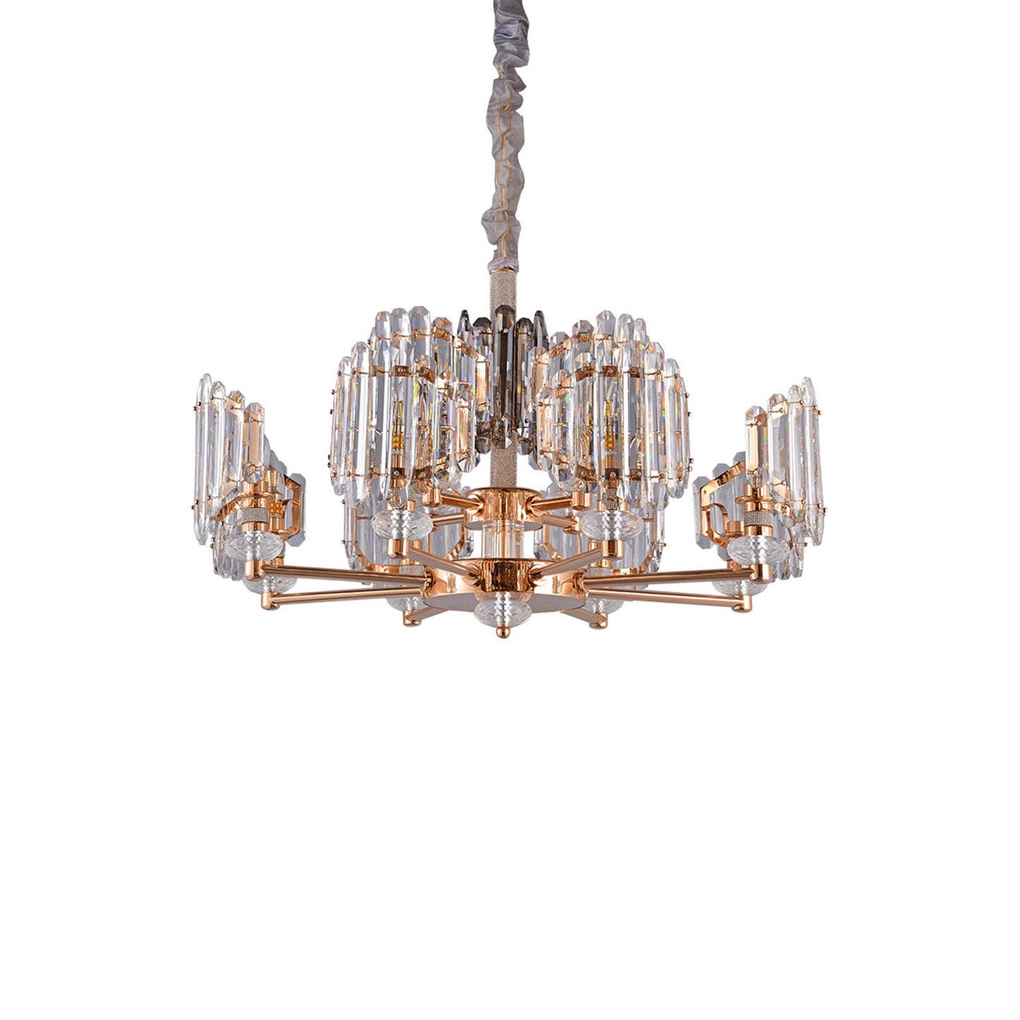 Modern Rose Gold K9 Crystal Chandelier - Luxury LED Pendant Light for Living Room/Dining Room (12 Lights)