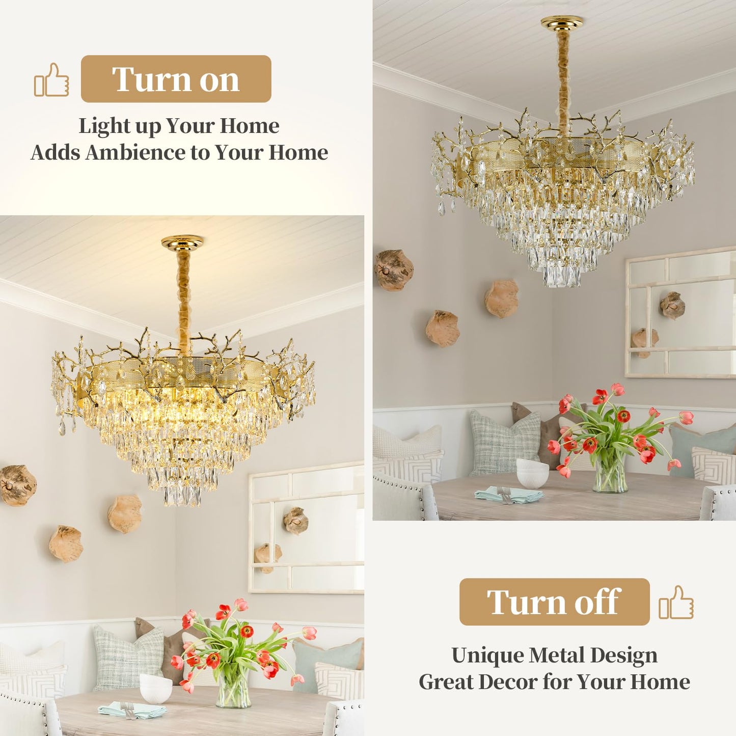 Modern Gold Crystal Chandelier, 23.6'' Round Chandeliers for Dining Room 4-Tier K9 Ceiling Pendant Light Fixtures,French Raindrop Flush Mount Hanging Chandelier for Foyer Living Room Staircase