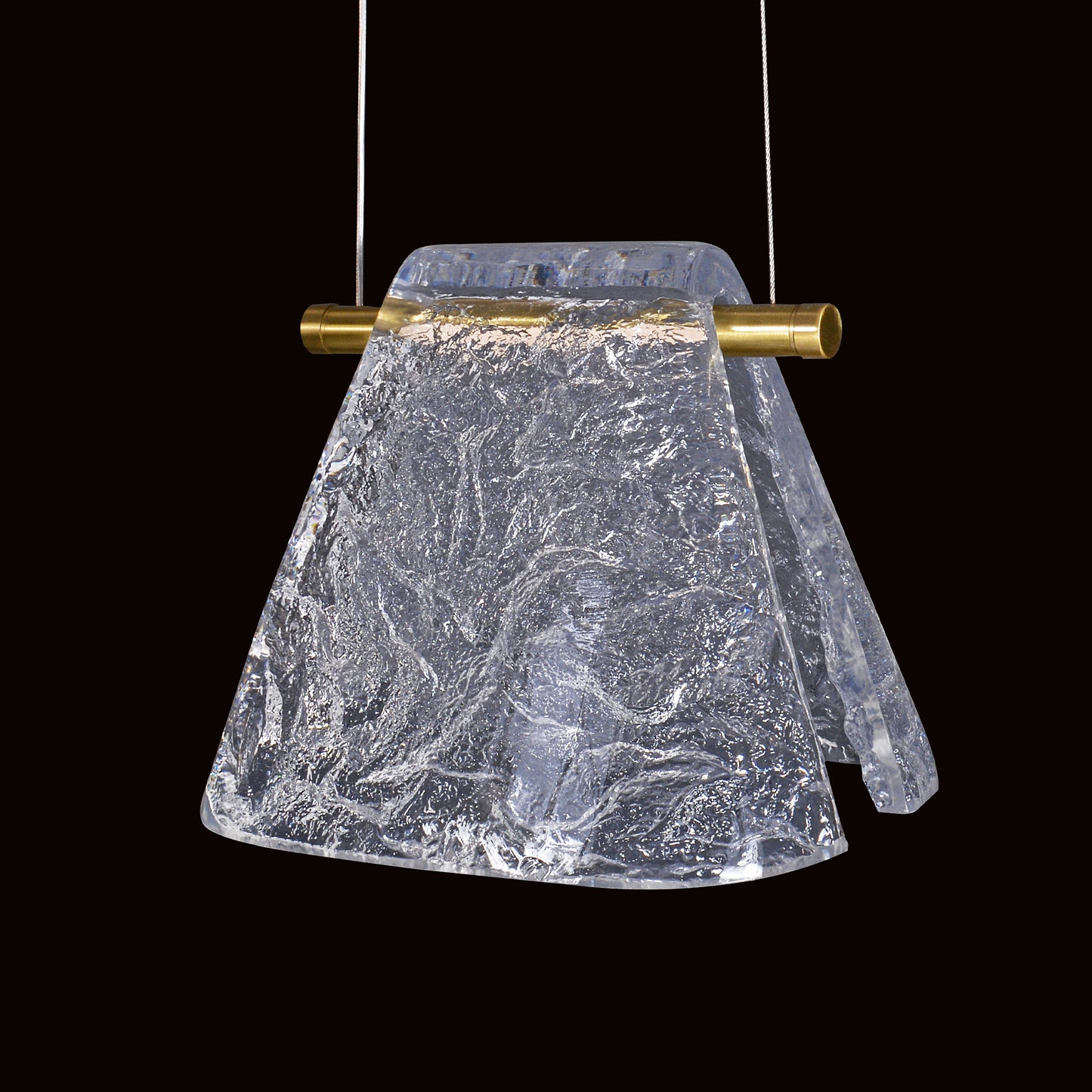 Artisan Textured Glass Pendant Light with Brass Accents - Modern Minimalist Hanging Lamp for Dining/Kitchen