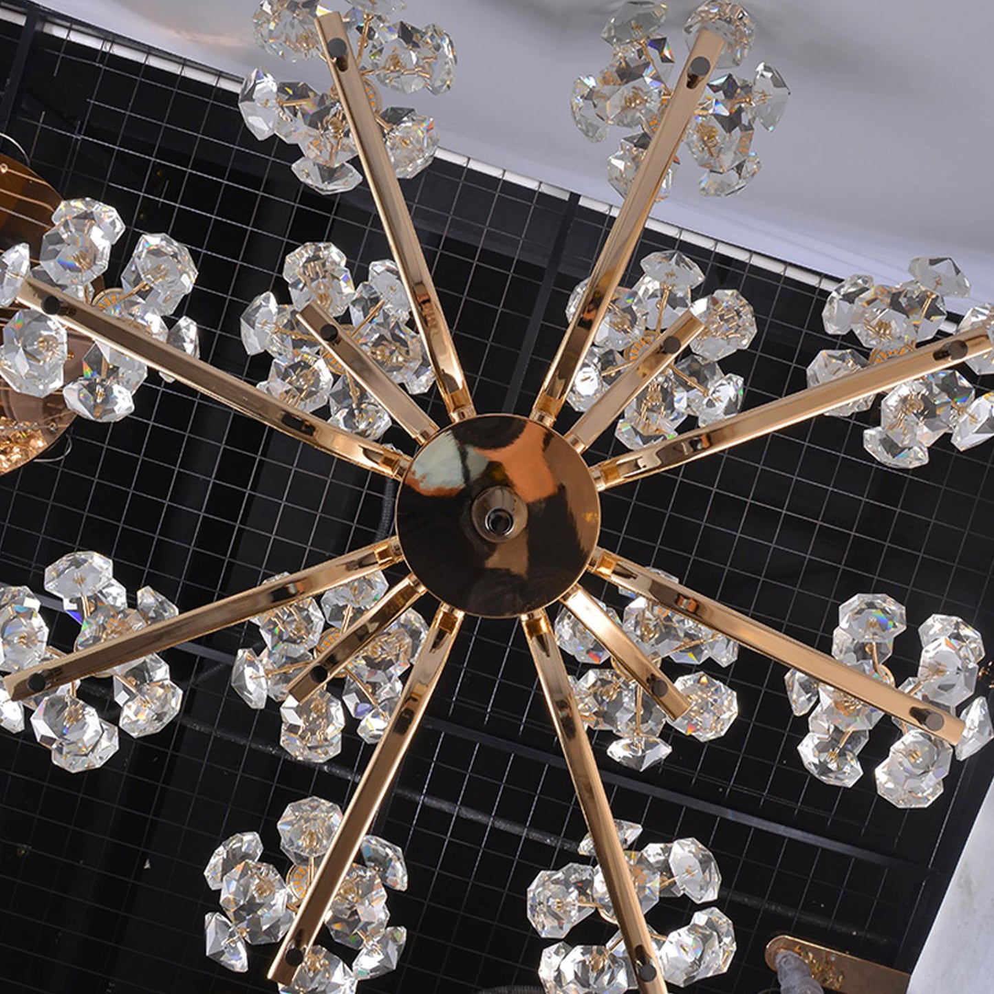 Luxury Crystal Cluster Chandelier with Gold Finish - 12-Light Glam Pendant Lamp for Living Room/Dining Room