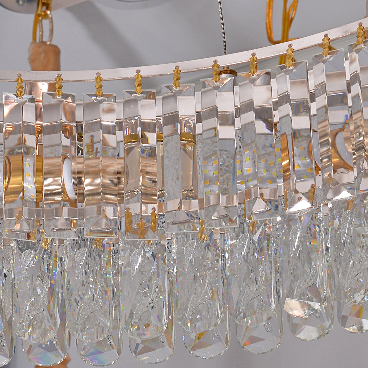 Double-Ring Textured Crystal Chandelier - Luxury Gold-Tone LED Hanging Light for Grand Spaces