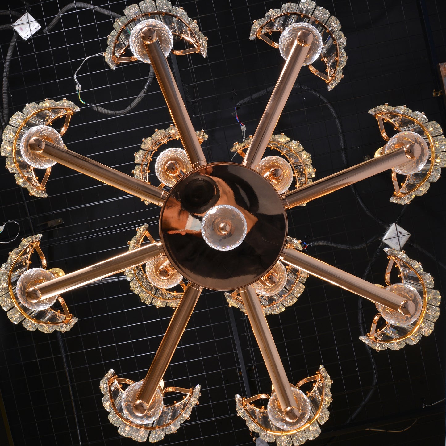 Modern Rose Gold K9 Crystal Chandelier - Luxury LED Pendant Light for Living Room/Dining Room (12 Lights)