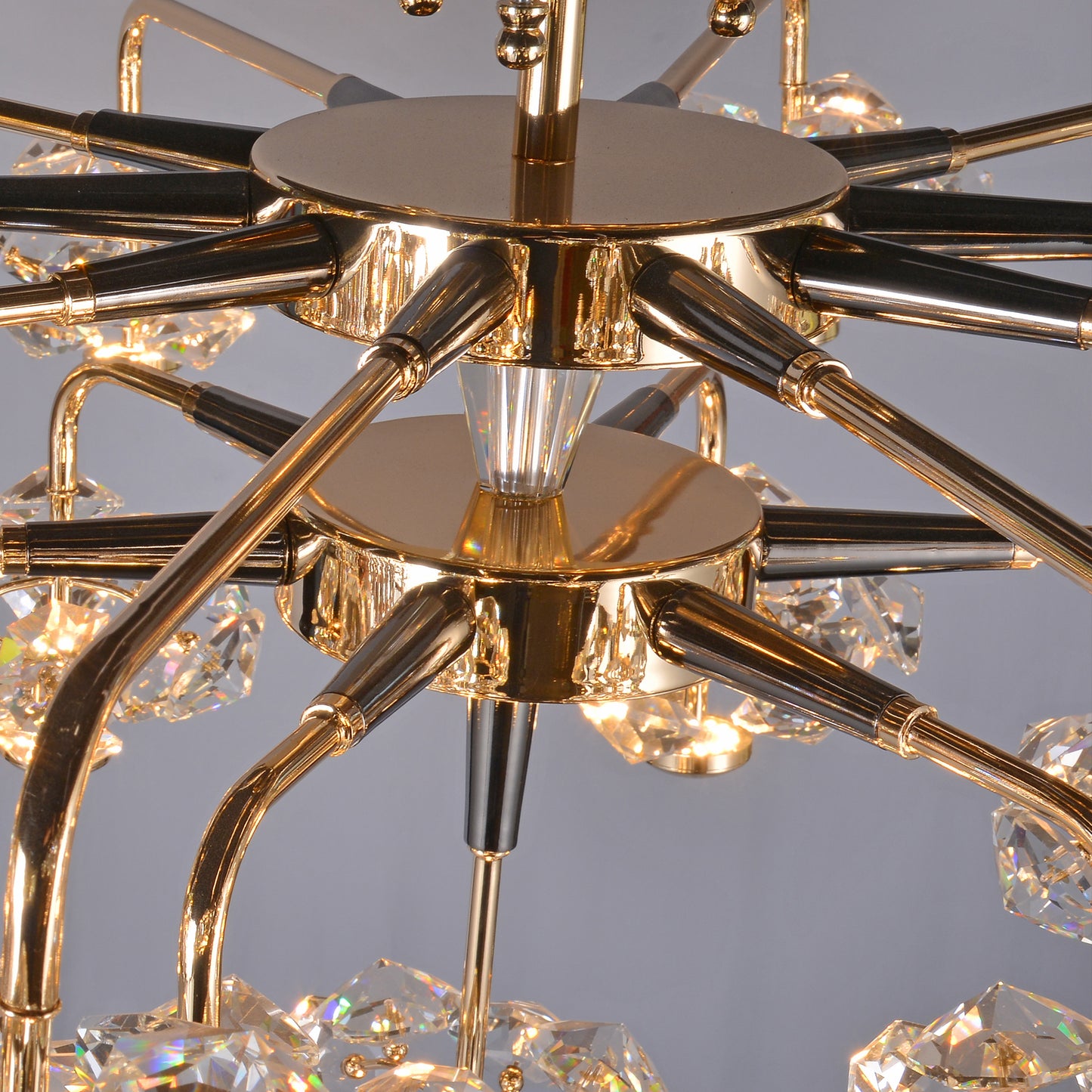 Layered 17-light transparent crystal chandelier - a stylish LED pendant light suitable for modern spaces.