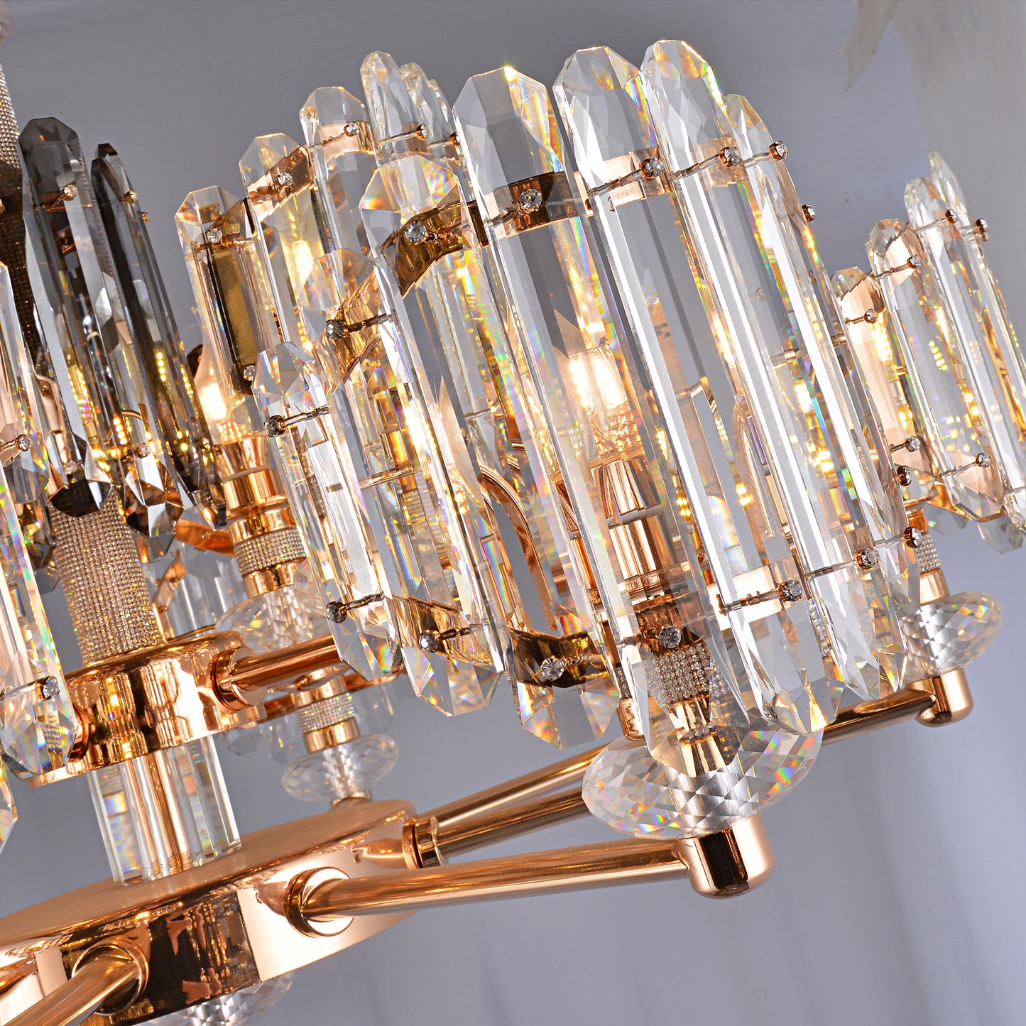 Modern Rose Gold K9 Crystal Chandelier - Luxury LED Pendant Light for Living Room/Dining Room (12 Lights)