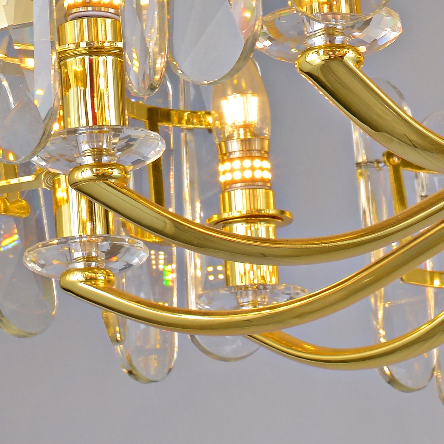 Luxurious double-layer 18-lamp golden cut crystal chandelier - modern luxury pendant light, suitable for dining room/living room