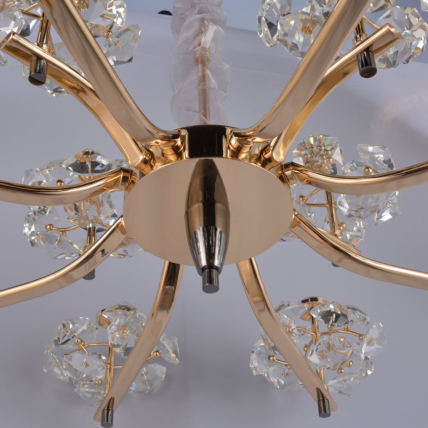 Luxury Crystal Cluster Chandelier with Gold Finish - 12-Light Glam Pendant Lamp for Living Room/Dining Room