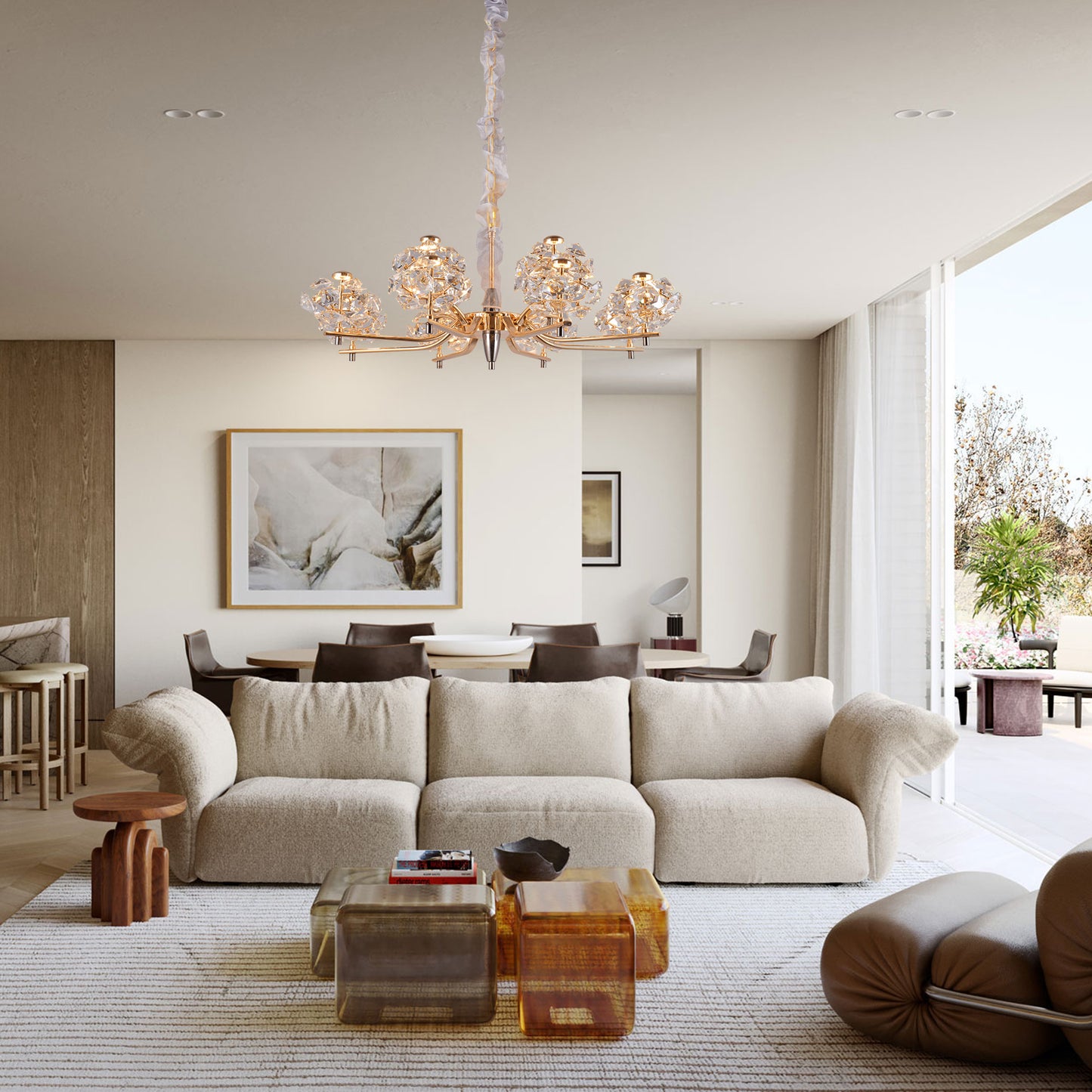 Luxury Crystal Cluster Chandelier with Gold Finish - 12-Light Glam Pendant Lamp for Living Room/Dining Room