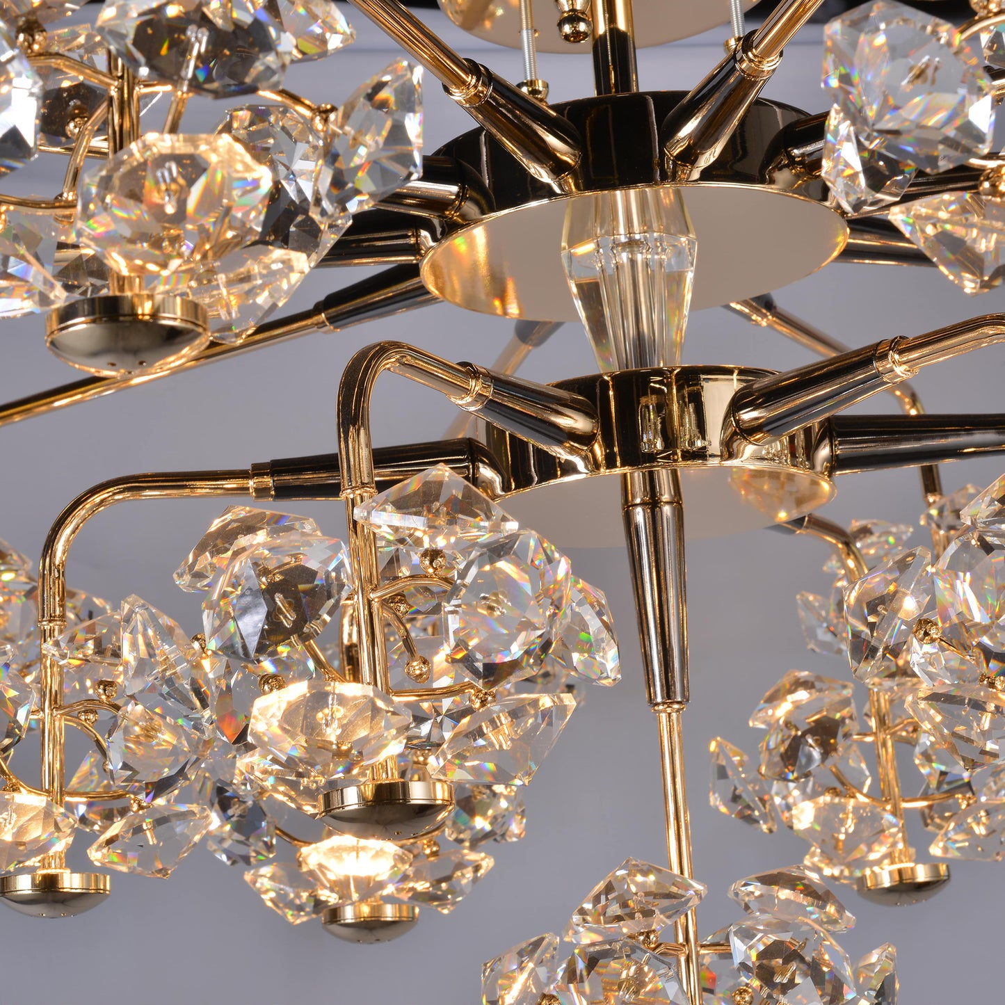 Layered 17-light transparent crystal chandelier - a stylish LED pendant light suitable for modern spaces.