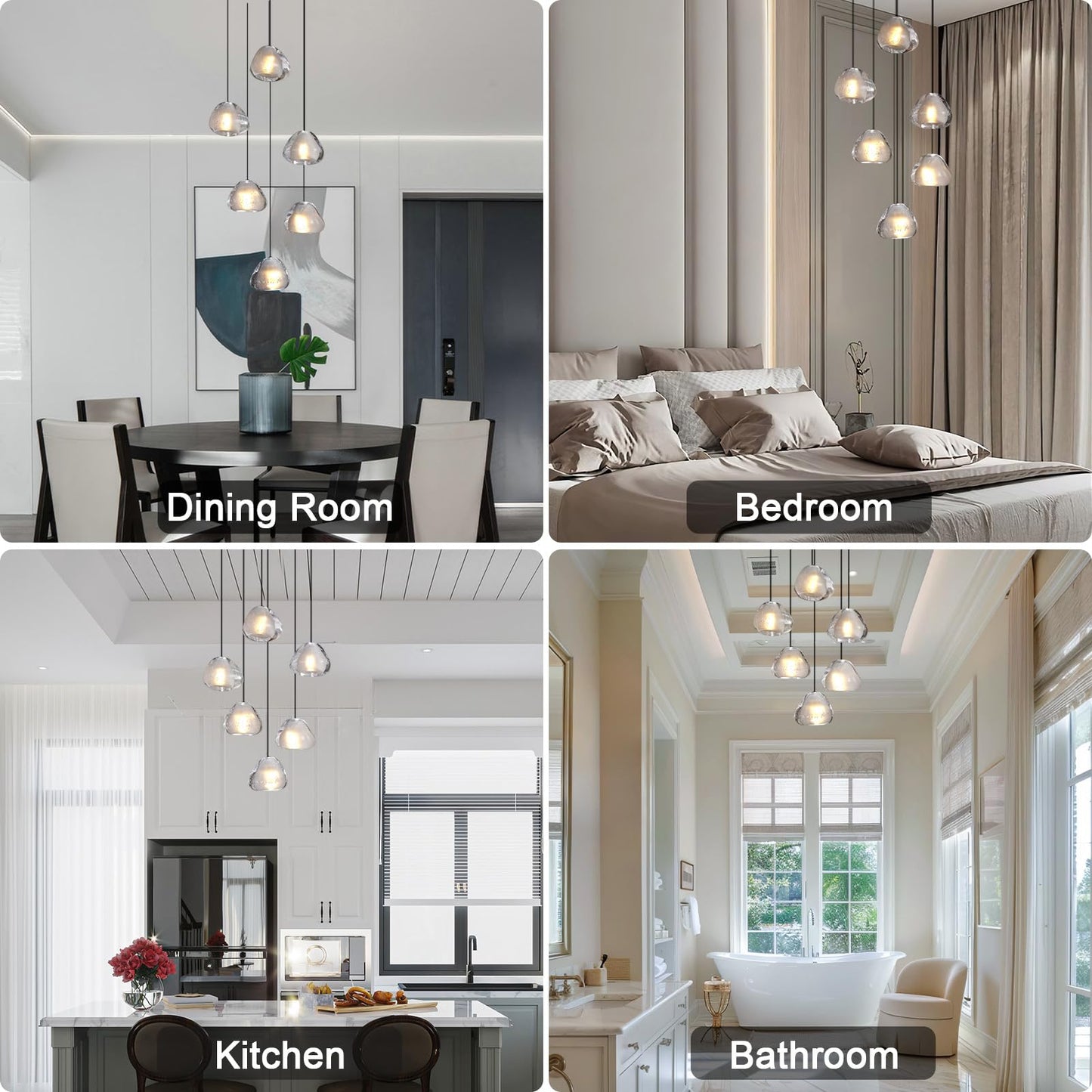 6-Light Crystal Staircase Chandelier, Modern Black Ceiling Light Fixture Pendant Light with Bubble Shades, Adjustable Long Chandelier for Foyer Kitchen Island Dining Room Bedroom and Living Room