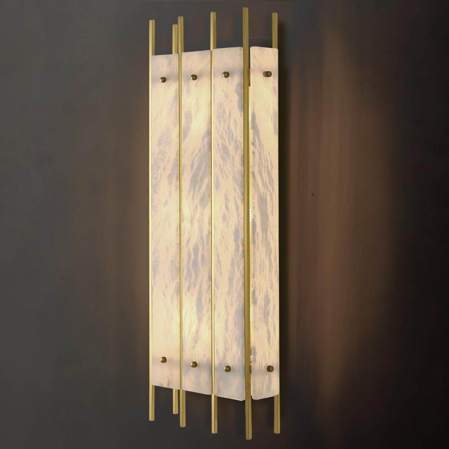 Alabaster Wall Sconce, 24" Natural Marble Wall Sconce, Brass Alabaster Sconces, Indoor Modern Bathroom Sconces Wall Lighting for Living Room, Bedroom, Hallway, Stairs