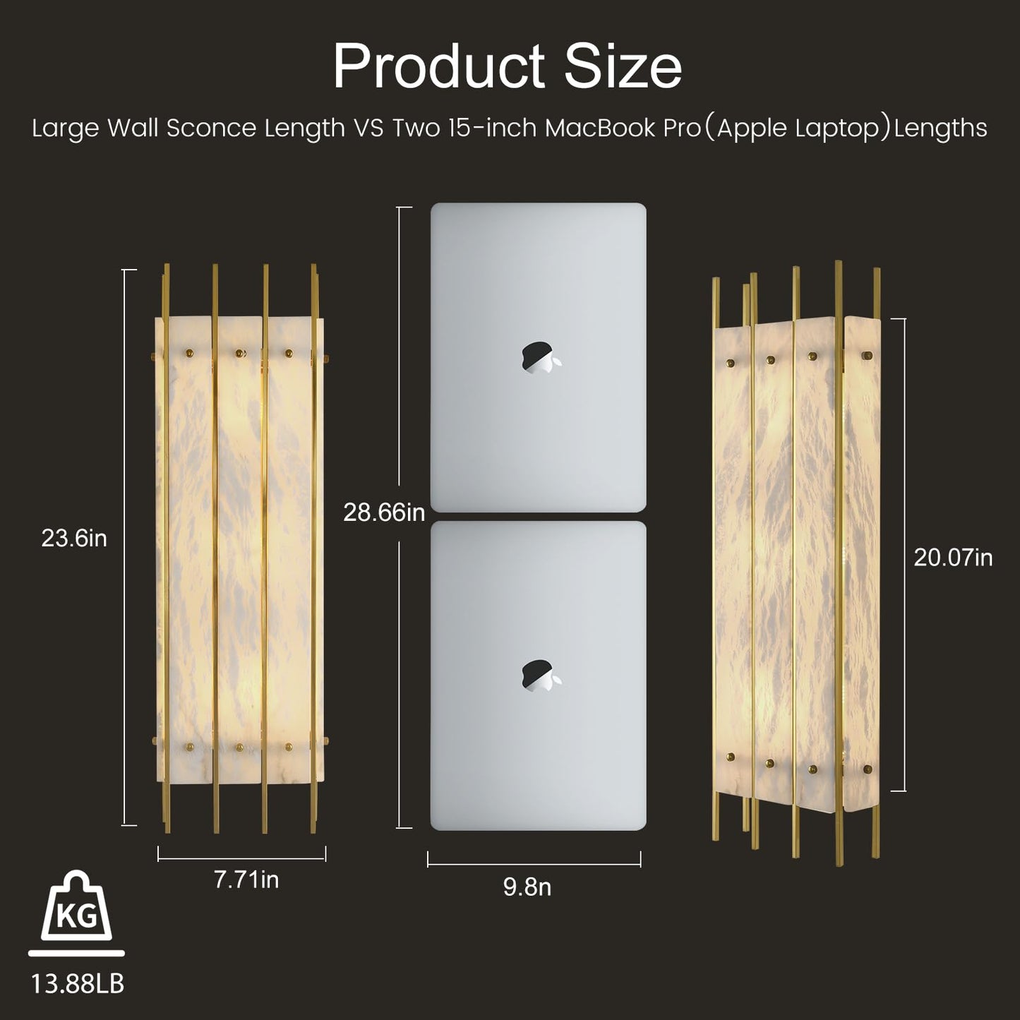 Alabaster Wall Sconce, 24" Natural Marble Wall Sconce, Brass Alabaster Sconces, Indoor Modern Bathroom Sconces Wall Lighting for Living Room, Bedroom, Hallway, Stairs