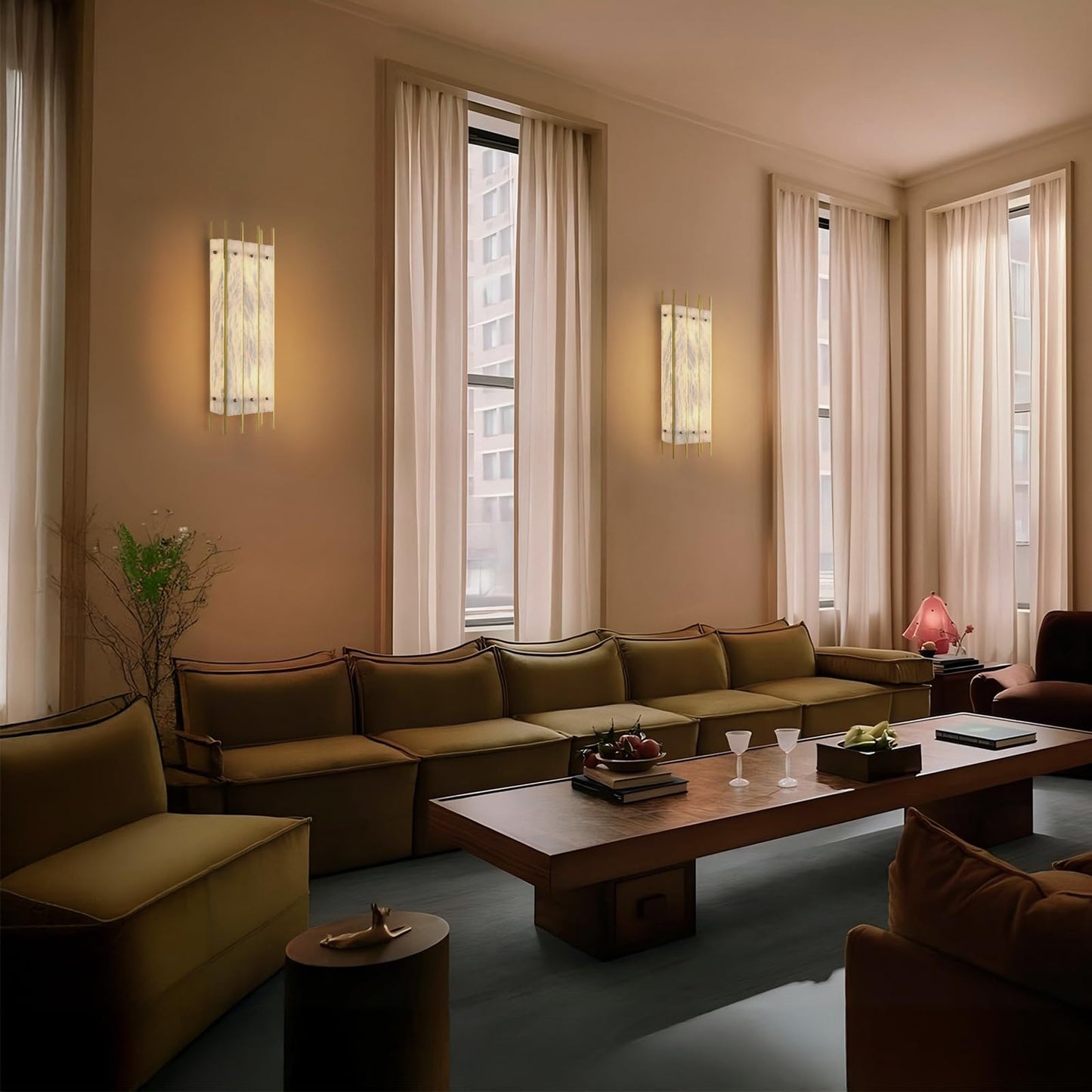 Alabaster Wall Sconce, 24" Natural Marble Wall Sconce, Brass Alabaster Sconces, Indoor Modern Bathroom Sconces Wall Lighting for Living Room, Bedroom, Hallway, Stairs