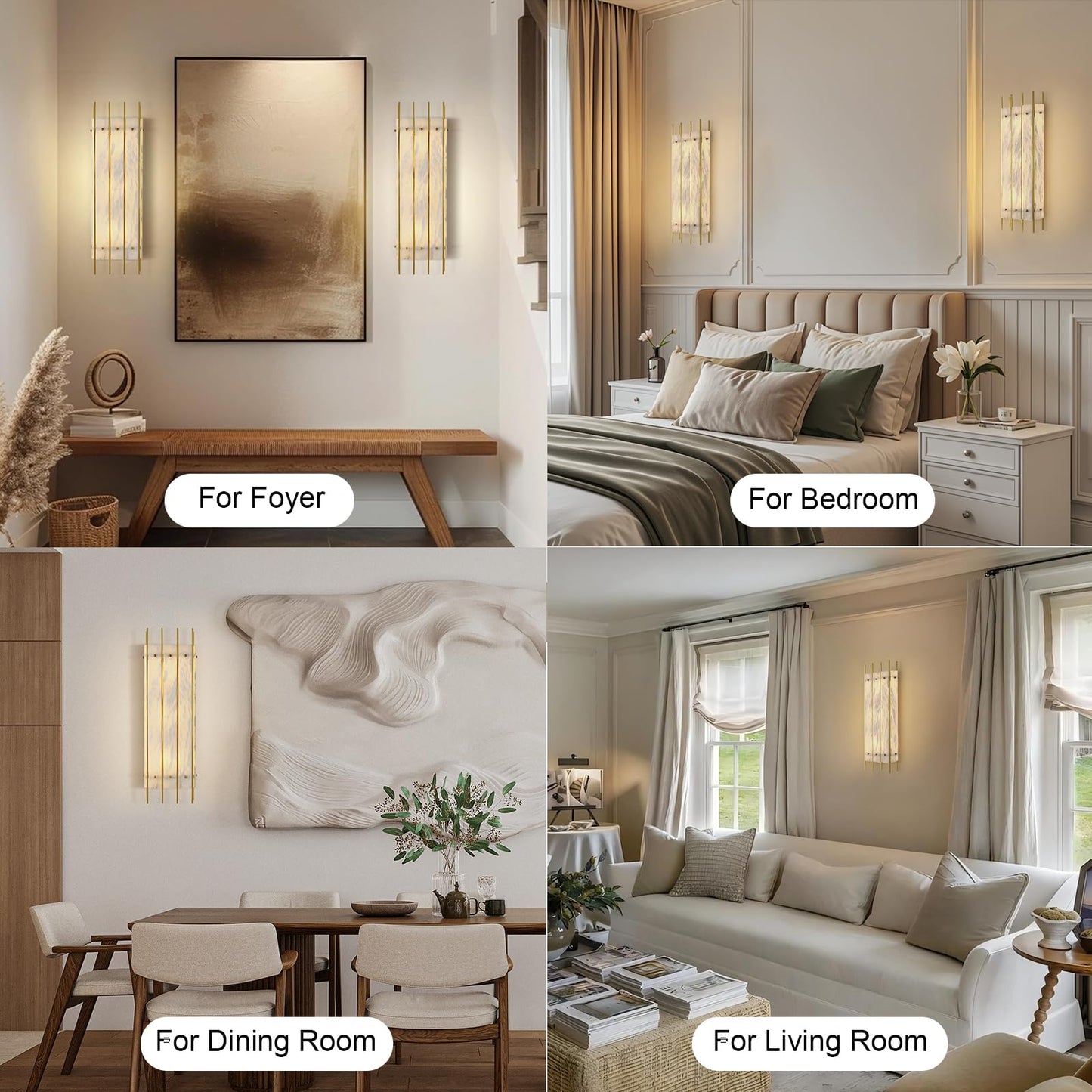 Alabaster Wall Sconce, 24" Natural Marble Wall Sconce, Brass Alabaster Sconces, Indoor Modern Bathroom Sconces Wall Lighting for Living Room, Bedroom, Hallway, Stairs