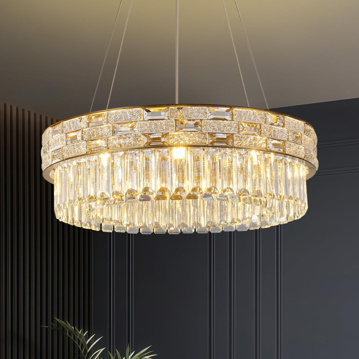 Crystal Chandeliers, 23" 8-Light Round Chandelier for Living Room, Modern Chandelier for Bedroom, Foyer Chandeliers for Entryway, Dining Room Lighting Fixture Hanging Lights