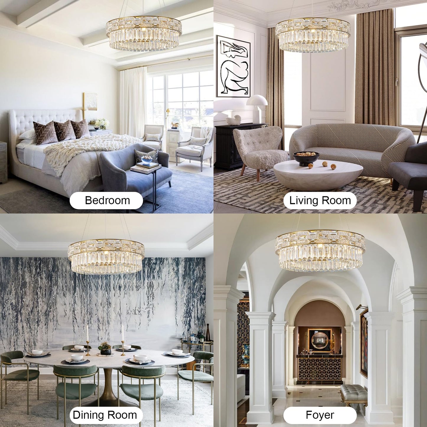 Crystal Chandeliers, 23" 8-Light Round Chandelier for Living Room, Modern Chandelier for Bedroom, Foyer Chandeliers for Entryway, Dining Room Lighting Fixture Hanging Lights