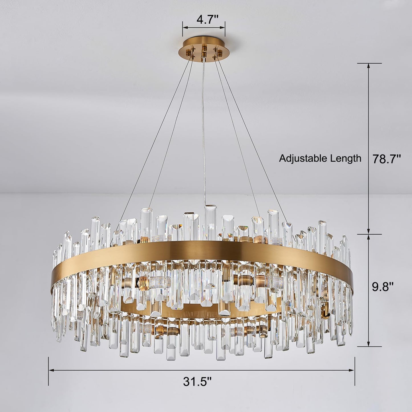 Round Crystal Chandeliers, D31.5 inch 16-Light Black Chandelier Lighting Fixture, Height Adjustable Pendant Ceiling Light for Living Room Dining Room Bedroom